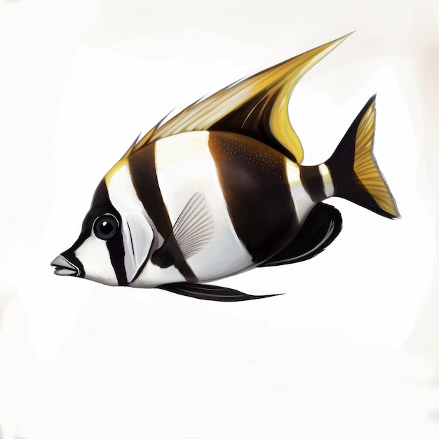 Moorish Idol In Brown Color Hand Drawn