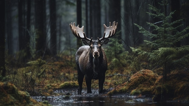 Photo moose animal stander alces dark background image