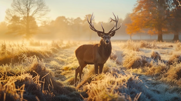 Moose in the forest at sunset