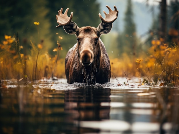 Photo moose in its natural habitat wildlife photography generative ai