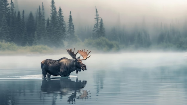 Photo moose standing in body of water