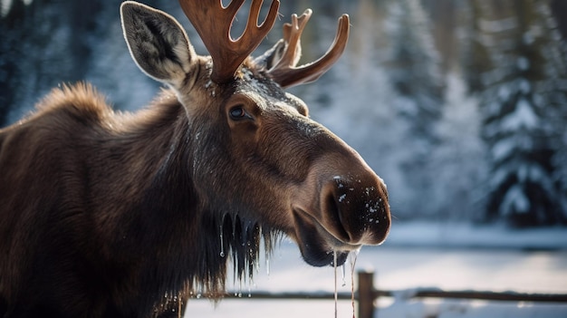 A moose with a frozen mouth