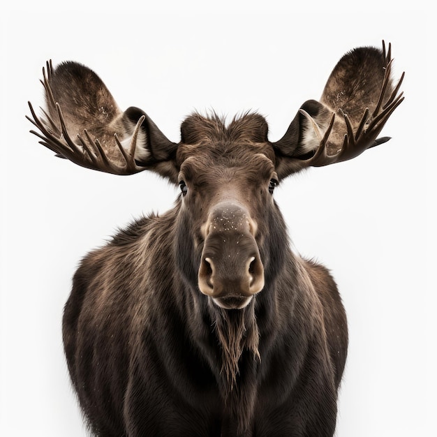 A moose with large ears and a black face.