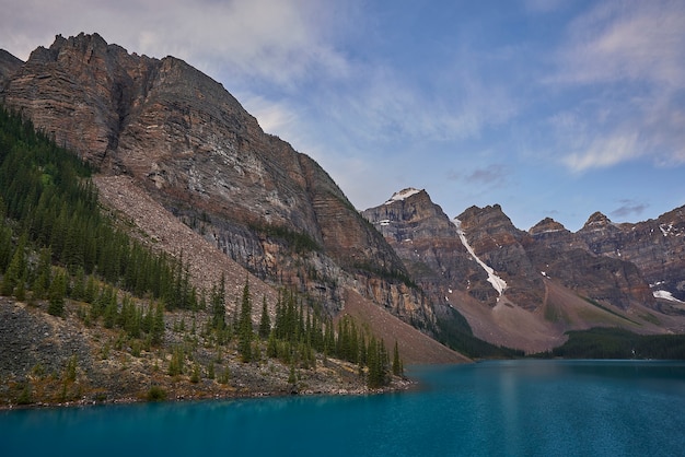 Moraine Lake in the Rockies of Canada good weather