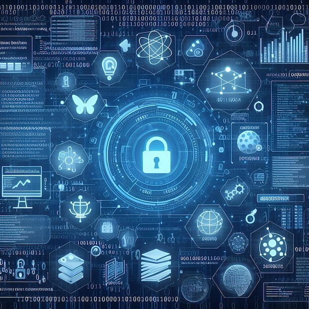 More abstract cyber security network technology with a lock icon