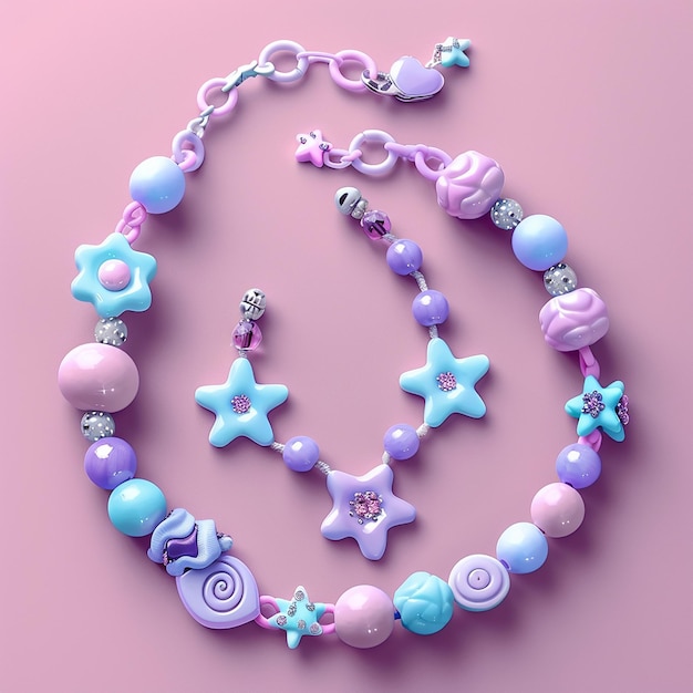 More beads Bigger beadsA bracelet made of light blue and purple beads with cute cartoon decoration