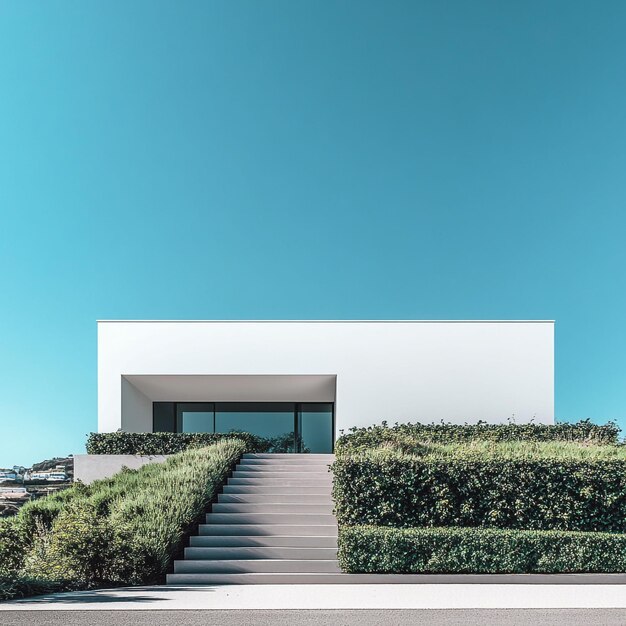 Photo moredn minimalistic white house with a greenery around