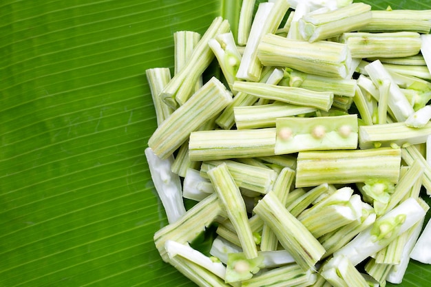 Moringa oleifera on banana leaves