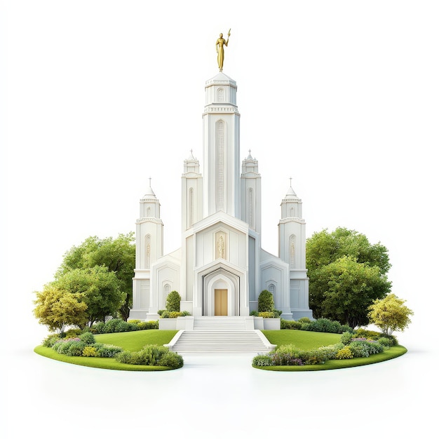 Photo mormon temple with golden angel moroni statue on top