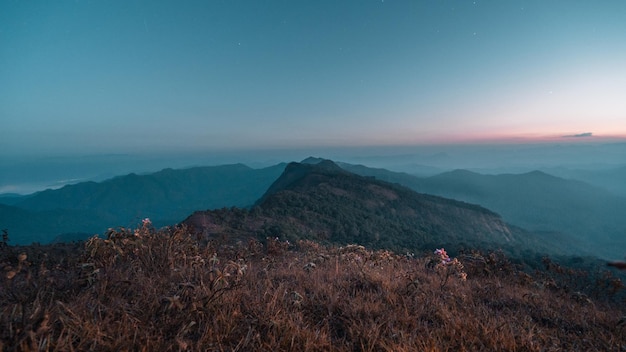 The morning before sunrise on the mountain,early morning blue hour