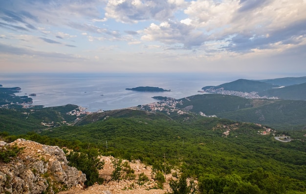 Morning Budva riviera coastline Montenegro Balkans Adriatic sea