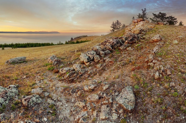 Morning at the cape Khoboy, Olkhon island, Baikal