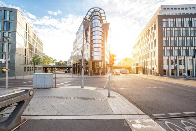 Photo morning cityscape view on the modern financial district near the crown prince bridge in berlin city