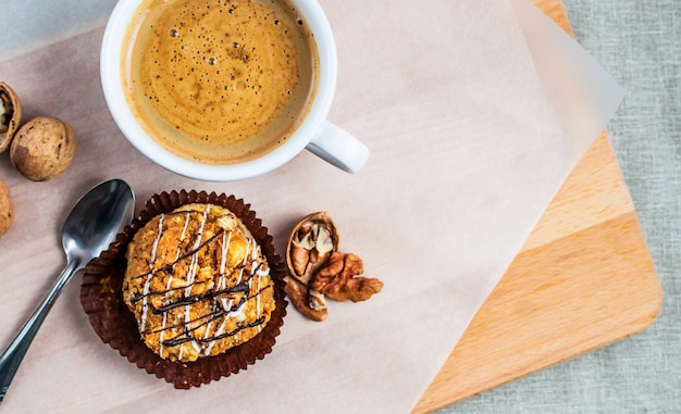 Morning coffee with chocolate dessert