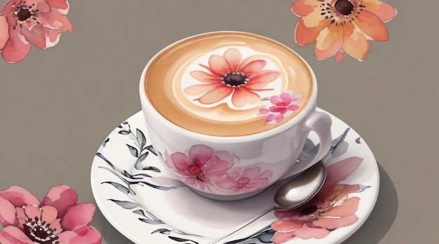 morning coffee with coffee beans amp watercolor Floral Background