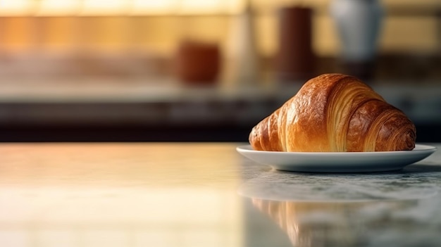 Morning coffee with croissant Illustration AI GenerativexA