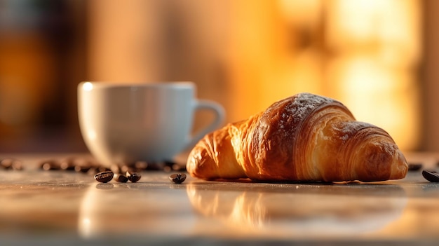 Morning coffee with croissant Illustration AI GenerativexA