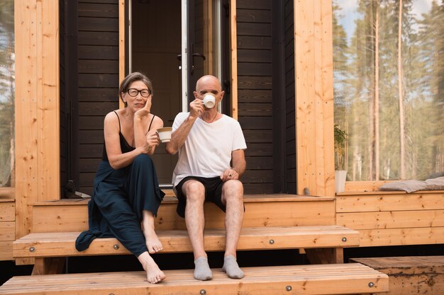 Morning cup of coffee on terrace of country house