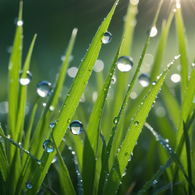 Photo morning dew on grass closeup of water droplets capturing the freshness of a new day