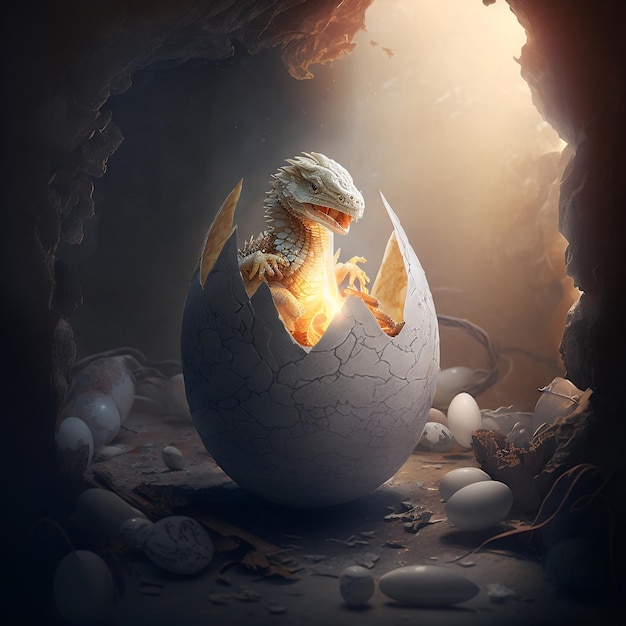 Morning Discovery Baby Dragon Hatches from Egg Generative AI