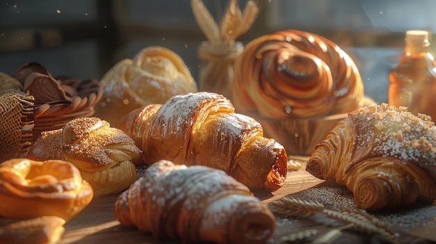 Morning Glow Treats Softly Illuminated Pastry Assortment Creating Delicate Textures