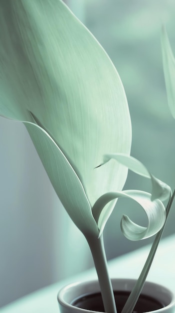 Morning green leaves and white flowers on a plant background creating a natural green wallpaper