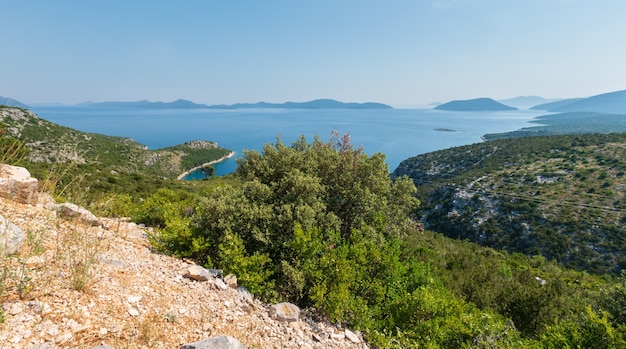 Morning hazy summer view from Peljesac peninsula on Croatian Islands.