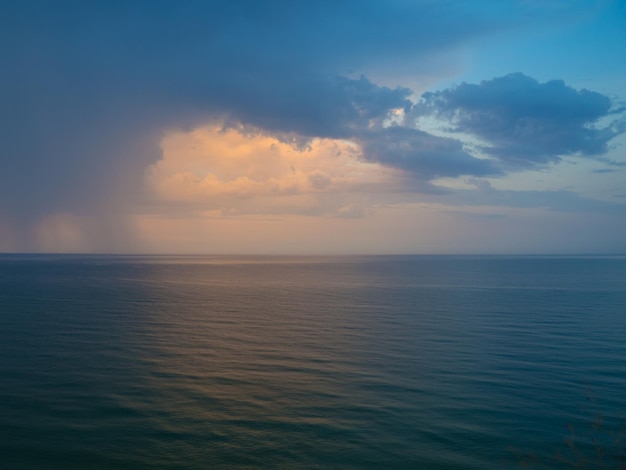 Morning landscape with cloudy sky and ripples at sea in Yemen Beautiful colorful seascape Wide deep blue sea ocean ripples Nautical background