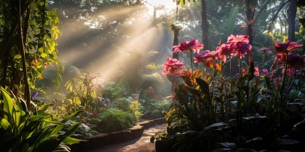 Morning light in beautiful jungle garden