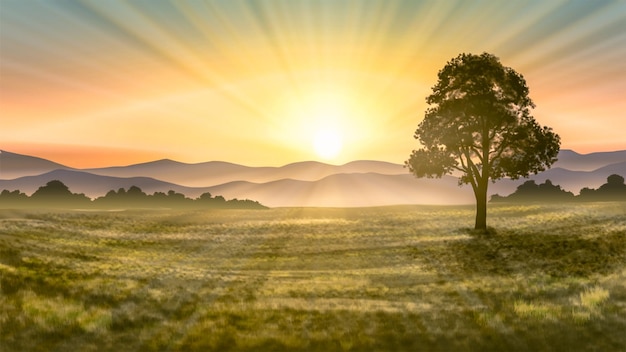 Morning light meadow sunrise illustration