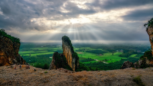 Morning light in the mountains of an old quarry in southern Thailand