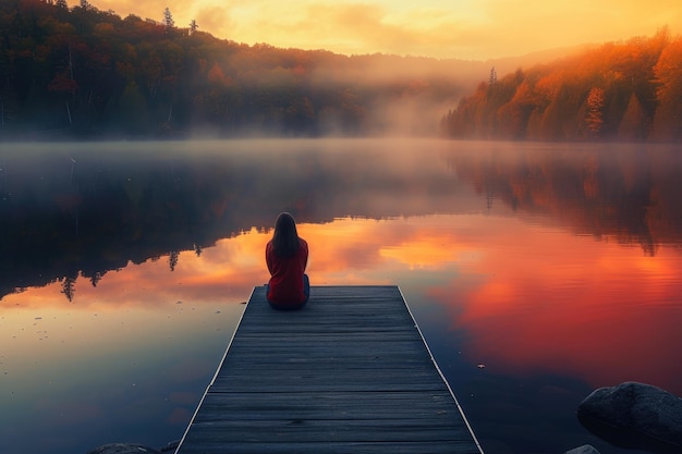 Photo morning meditation by the lake