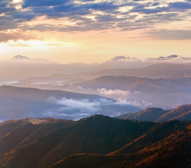 Morning misty autumn mountain landscape Carpathian Ukraine