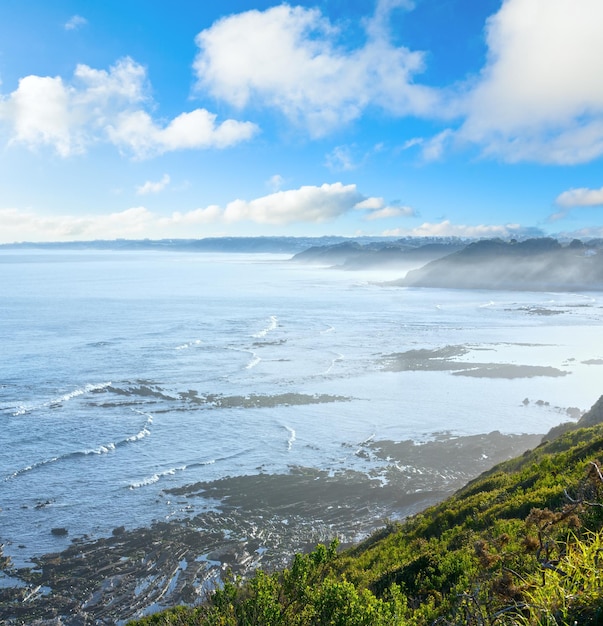 Morning ocean coast view from shore near SaintJeandeLuz France Bay of Biscay