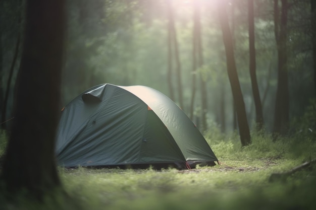 Morning Reflections A Tent by the Forest Lake at Dawn Camping