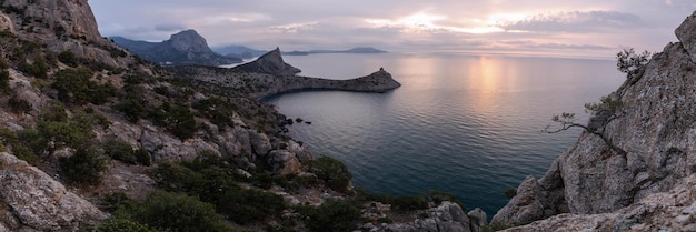 Morning in rocky sea coast