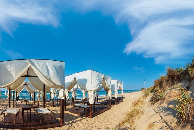 Morning sandy beach Pescoluse Puglia Italy