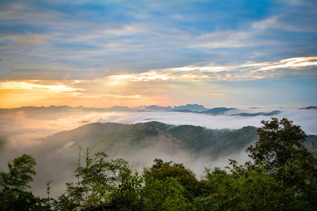 Morning scene sunrise landscape morning with fog sunrise over misty 