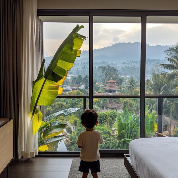 Photo morning serenity a modern hotel room overlooking chiang mai