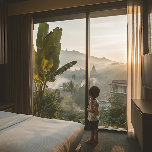 Photo morning serenity a modern hotel room overlooking chiang mai