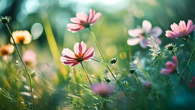 The morning sun and flower background