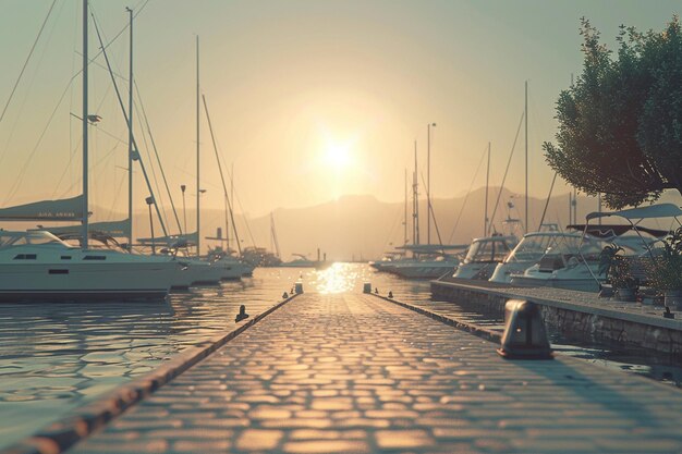 Photo morning sun on a harbor walk