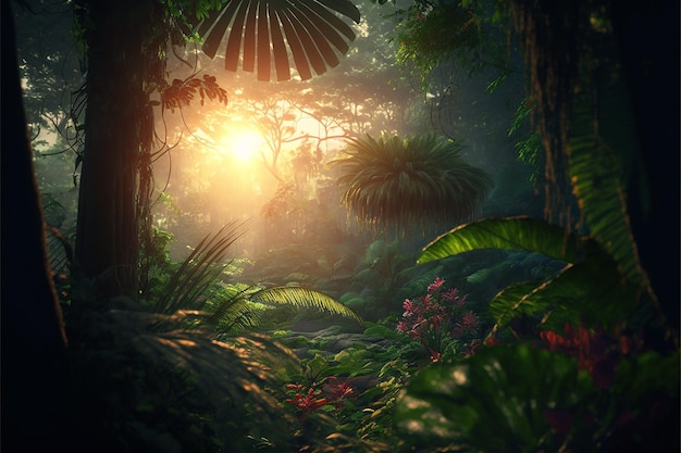 Morning Sun Rises in the Rainforest