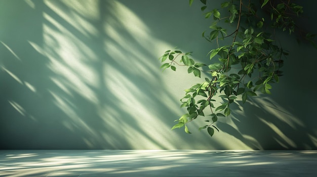 Morning sunlight with dappled light on blank green wall in background