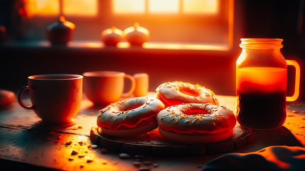 Morning tea with donuts