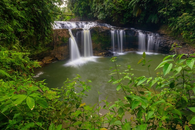 Morning view at a beautiful terraced waterfall in Indonesia