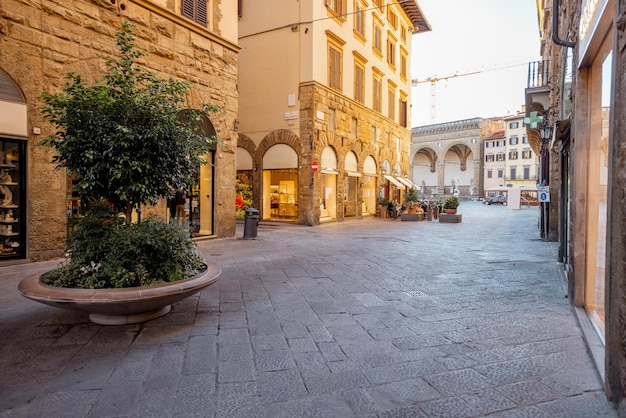 Morning view on empty streets in old town of florence