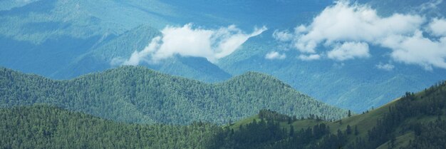 Morning view of the mountains in the clouds panoramic viewx9