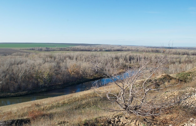 Morning view of the Sakmara River Orenburg region Russia