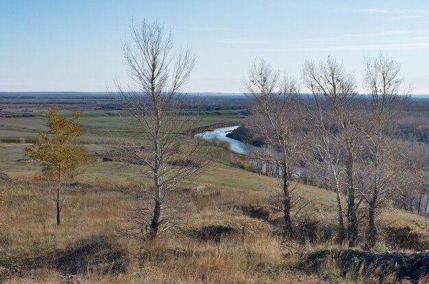 Morning view of the Sakmara River Orenburg region Russia